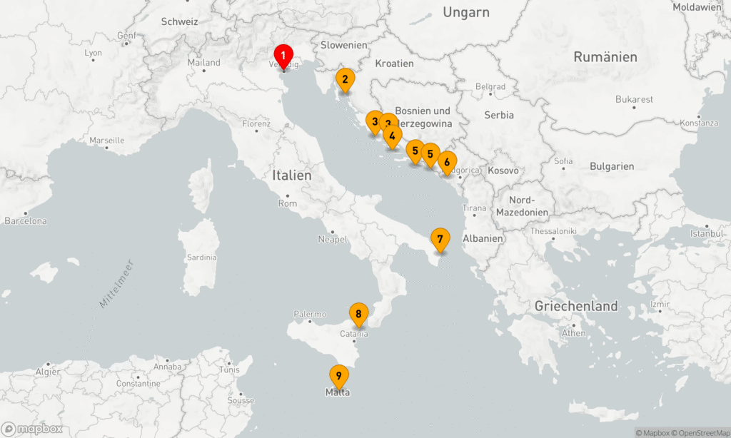 Von Küste der Adria an die Malta