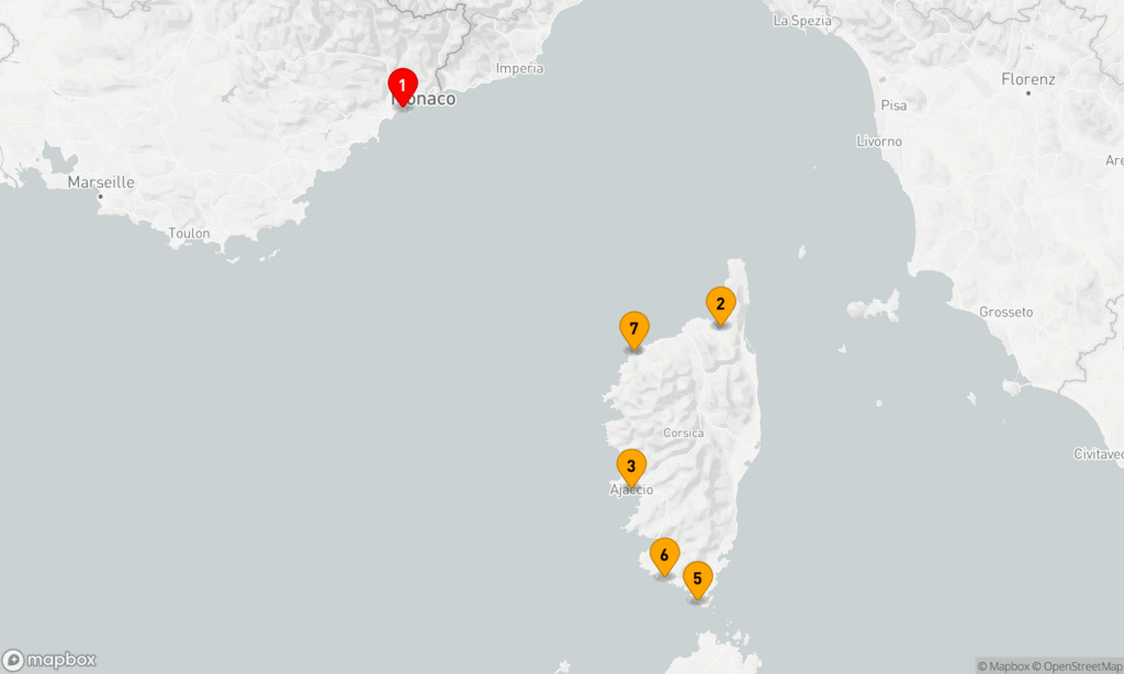 Korsikas Küsten unter den Segeln der Le Ponant